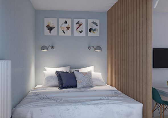 dizajn malenkoj spalni v stile minimalizm Домострой