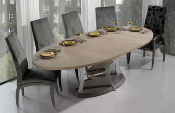 krasivyj i stilnyj stol ovalnoj formy dlya prostornoj stolovoj Домострой