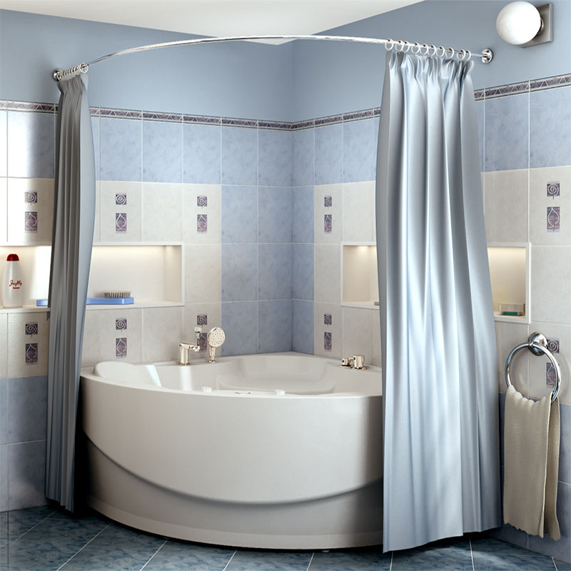 Шторка для ванной угловая: разновидности занавесок, стеклянные, фото