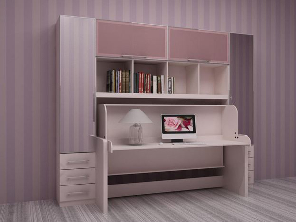 Розовая подъемная кровать-стол
