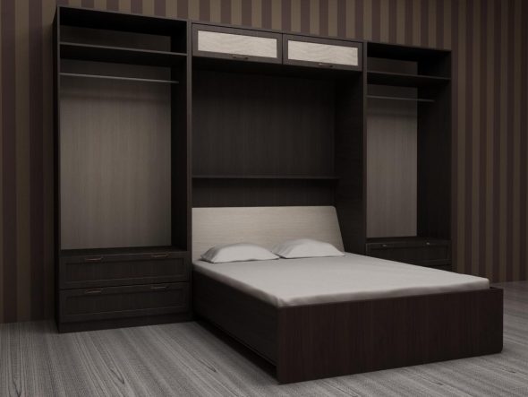 подъемная кровать в маленькой комнате