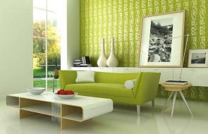 зеленый интерьер диван