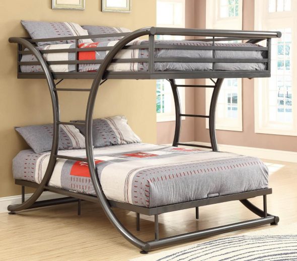 Двухъярусная металлическая кровать для взрослых в стиле модерн