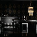 Серебристо-черная мебель в столовой в стиле арт-деко