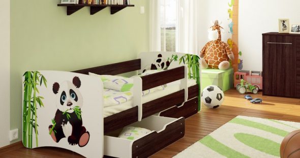 Детская кровать с бортиками с рисунком панды