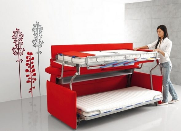 диван кровать трансформер для малогабаритной квартиры красного цвета