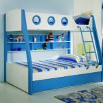 Двухъярусная детская кровать бело-синяя