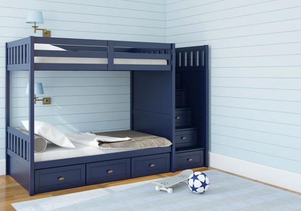 синяя двухъярусная кровать