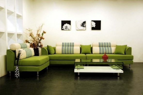 диван зеленый гостиная