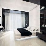 кровать в черно белой спальне