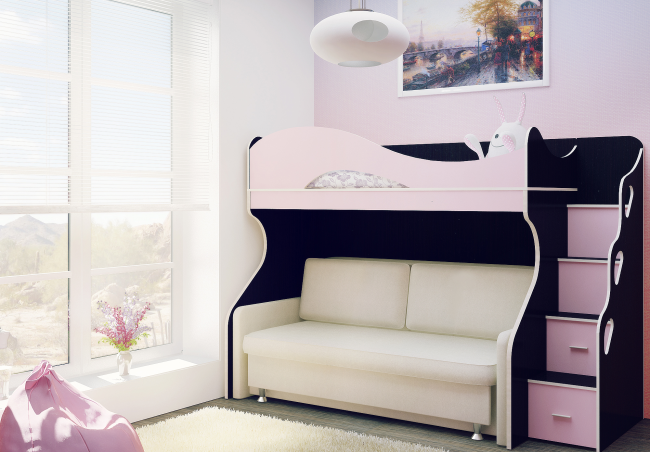 Купить детскую двухъярусную кровать с диваном в Москве: доступная цена | Счастливый Детский Мир