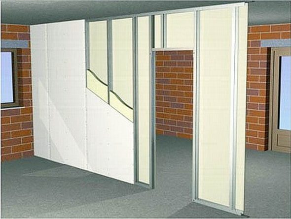 Пример стены с дверным проемом перед зашивкой гипсокартоном