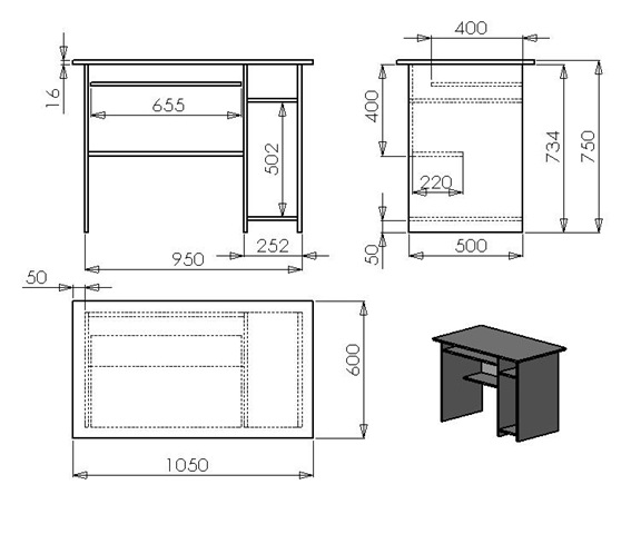 Стол компьютерный Макс 1100х1500х600 - Комплект чертежей для изготовления корпусной мебели
