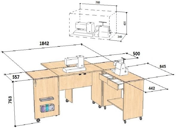 Шема стола для швейной машины с размерами