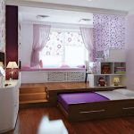 Спальня для девочки в фиолетовых тонах с выдвижной кроватью