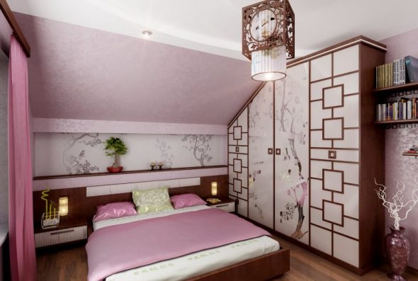 Спальня на мансардном этаже в японском стиле