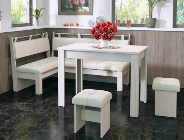 Белая кухонная мягкая мебель
