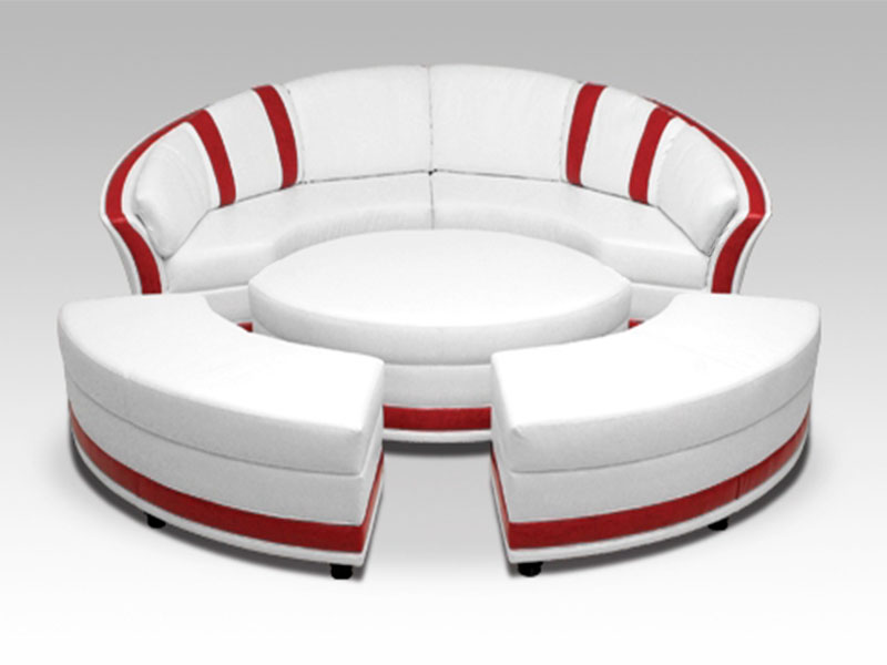 Красно-белый диван-трансформер круглой формы