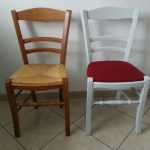 Бело-красный стул из дерева после реставрации