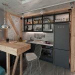 Кухня в стиле лофт с деревянными и металлическими элементами