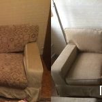 Простой раскладной диван до и после замены обивки