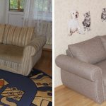 Ремонт обивки углового дивана до и после