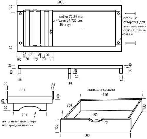 Схема сборки кровати с ящиками