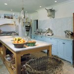 Голубой кухонный гарнитур без верхних шкафов