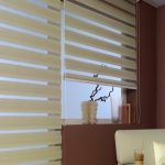 кассетные рулонные шторы зебра на окне жилой комнаты