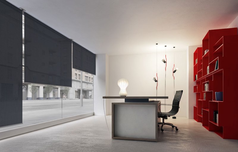 Дизайн офиса с рулонными шторами с электроприводом