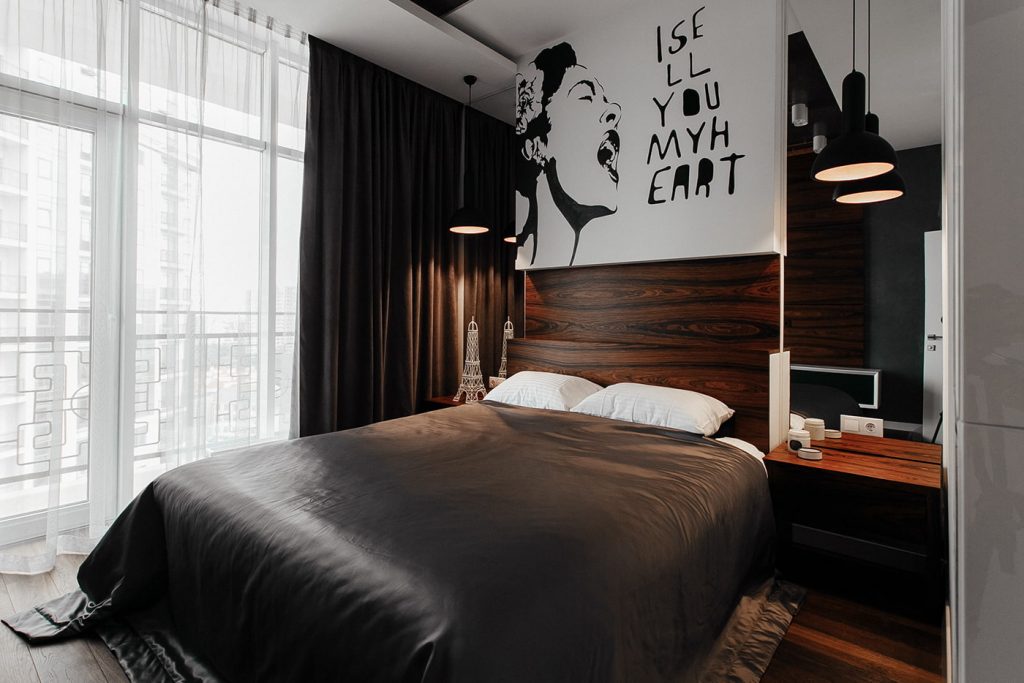 Черный цвет в дизайне спальни для мужчины