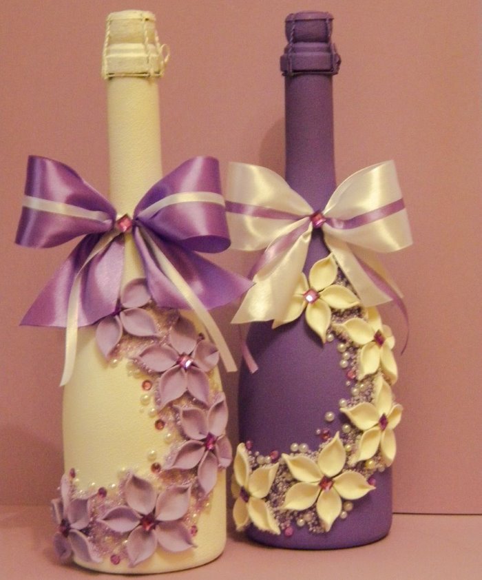 оформление бутылок шампанского на свадьбу фото дизайн