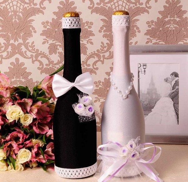 оформление бутылок шампанского на свадьбу