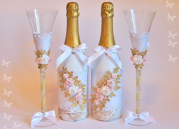 оформление бутылок шампанского на свадьбу