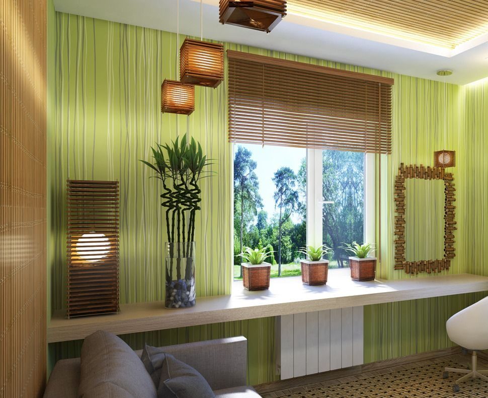бамбуковые шторы фото интерьера