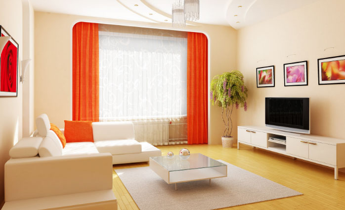 оранжевые шторы в гостиной
