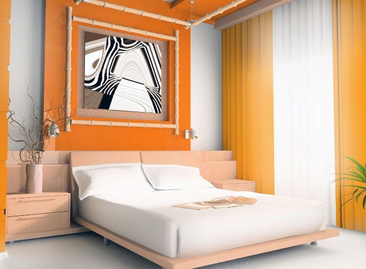 оранжевые шторы в спальне