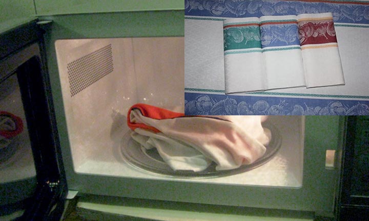 как эффективно отбелить кухонные полотенца в микроволновке
