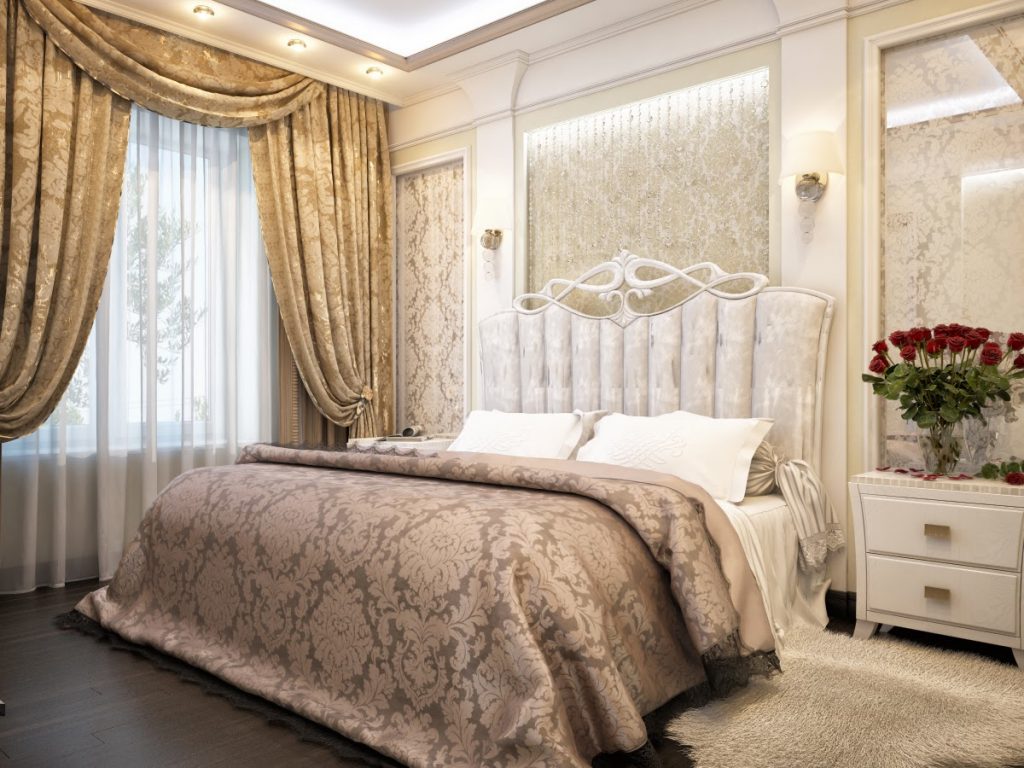 шторы в спальню в классическом стиле